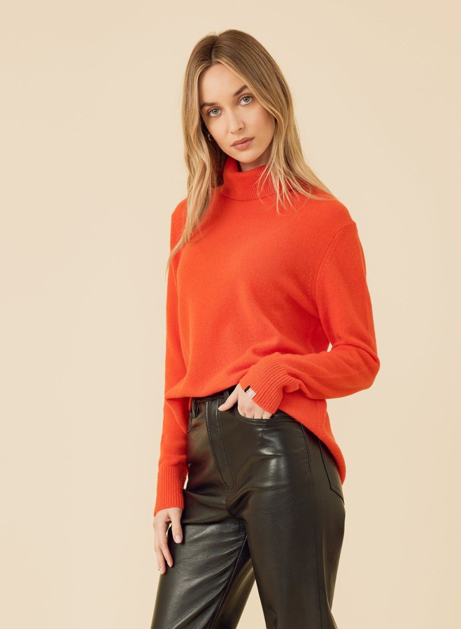 One Grey Day Sloane Cashmere Turtleneck - Poppy | Pullovers