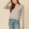 One Grey Day Blakely Cashmere Vneck - Heather Grey Combo | Pullovers