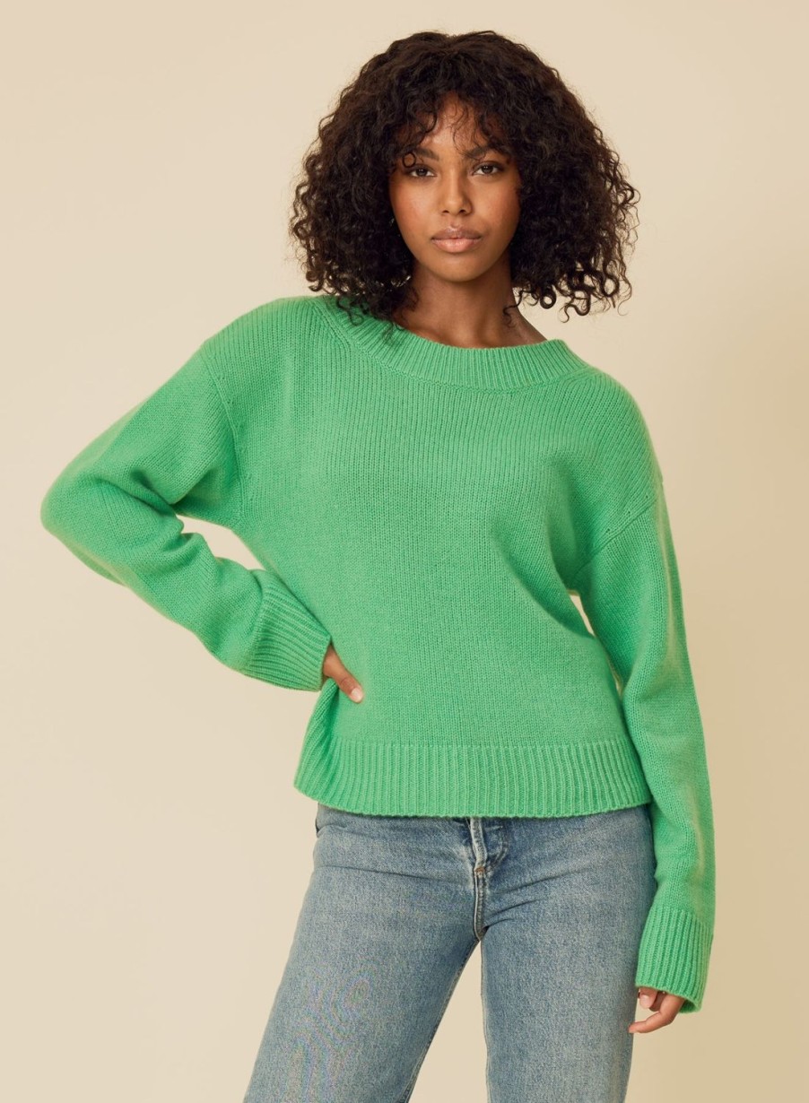 One Grey Day Sofia Cashmere Pullover - Aloe | Pullovers