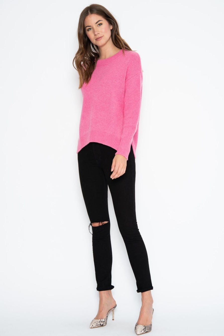 One Grey Day Lyle Cashmere Pullover - Pink Shock | Pullovers