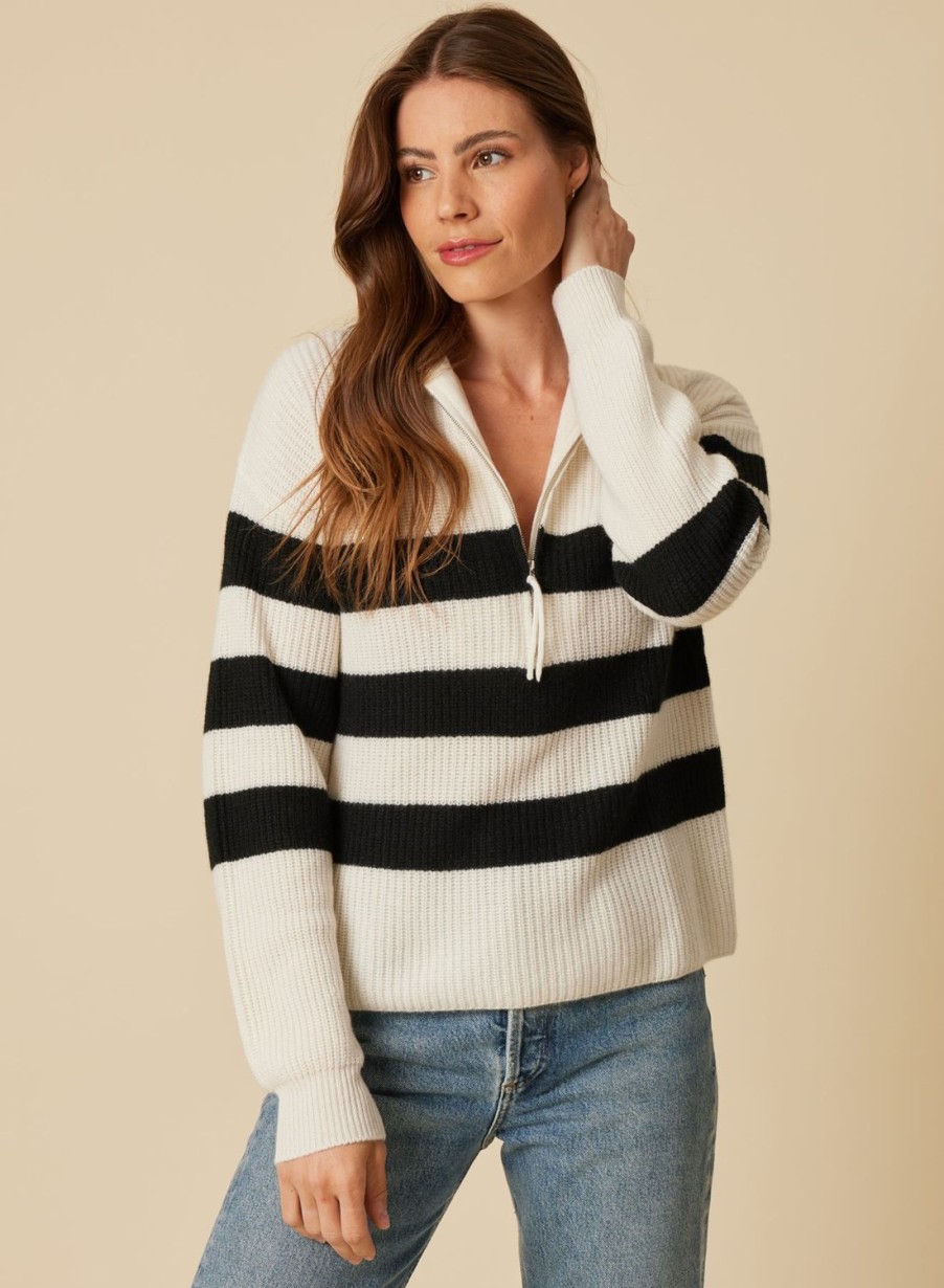 One Grey Day Willow Cashmere Quarter Zip - Snow Combo | Pullovers