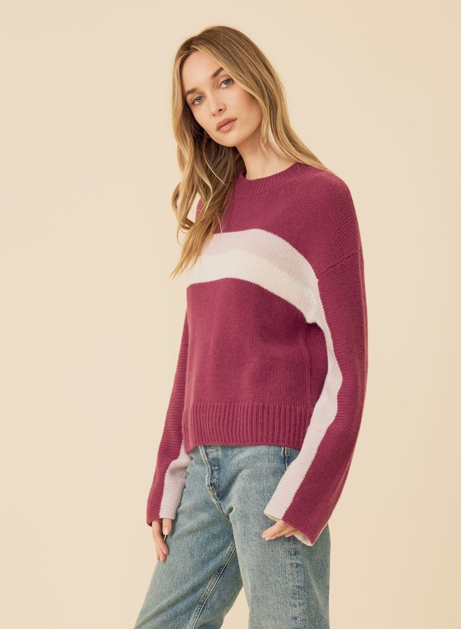 One Grey Day Adonis Cashmere Pullover - Mulberry Combo | Pullovers