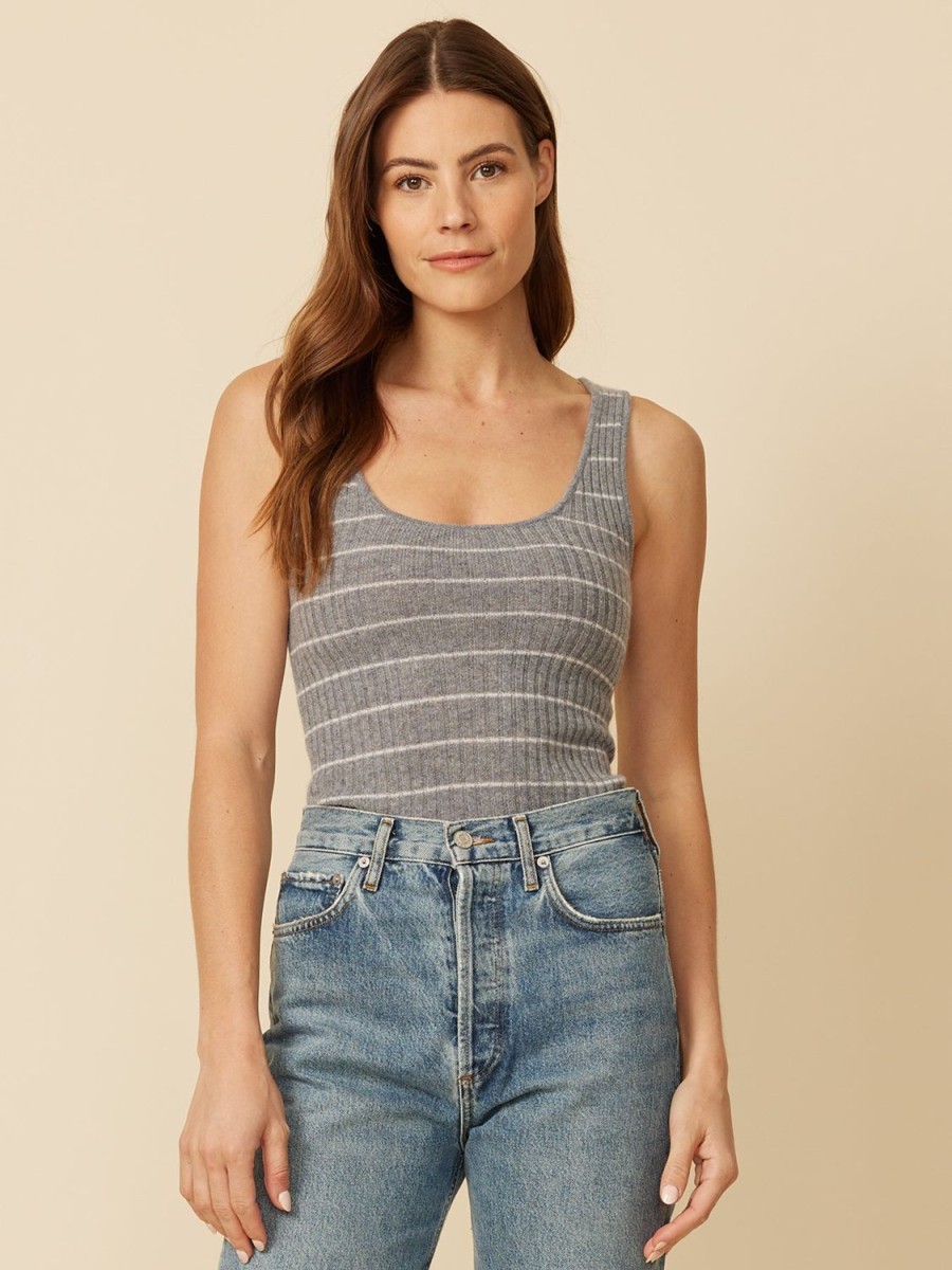 One Grey Day Carmel Cashmere Tank - Storm Stripe | Tanks/Tops/Tees