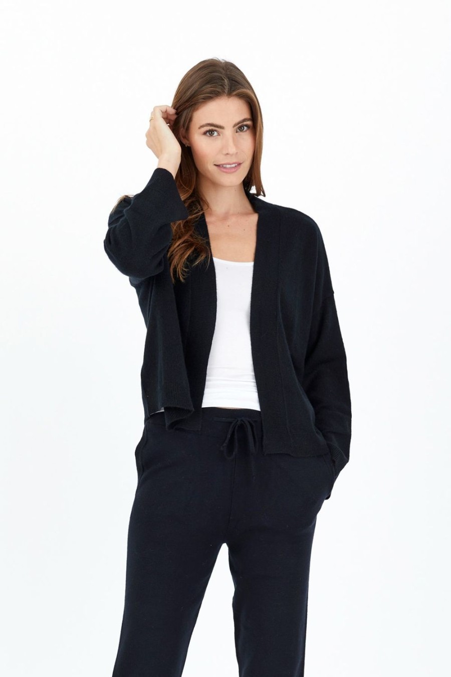 One Grey Day Rodney Open Cashmere Cardi - Black | Cardigans/Dusters