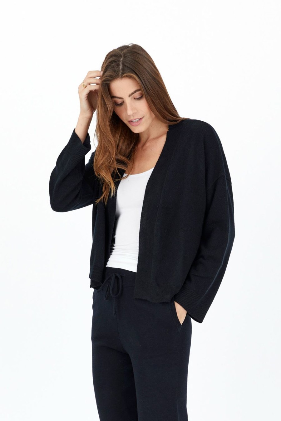 One Grey Day Rodney Open Cashmere Cardi - Black | Cardigans/Dusters