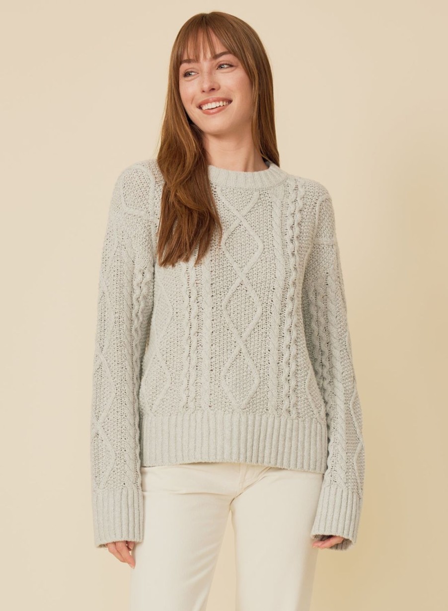 One Grey Day Angwin Cable Pullover - Silver | Pullovers