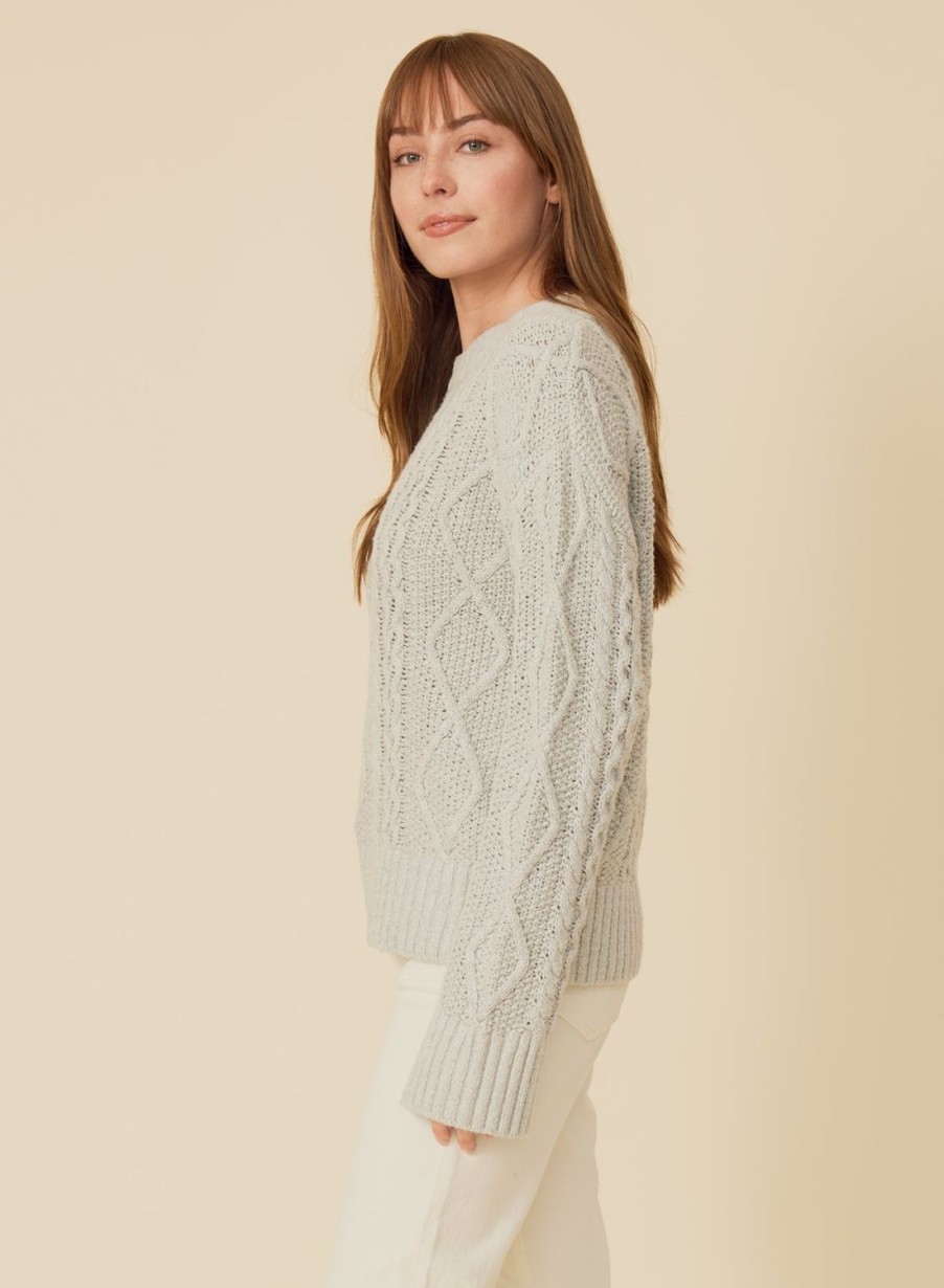 One Grey Day Angwin Cable Pullover - Silver | Pullovers