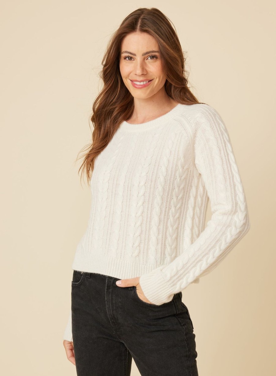 One Grey Day Blakely Cashmere Cable Pullover - Snow | Pullovers