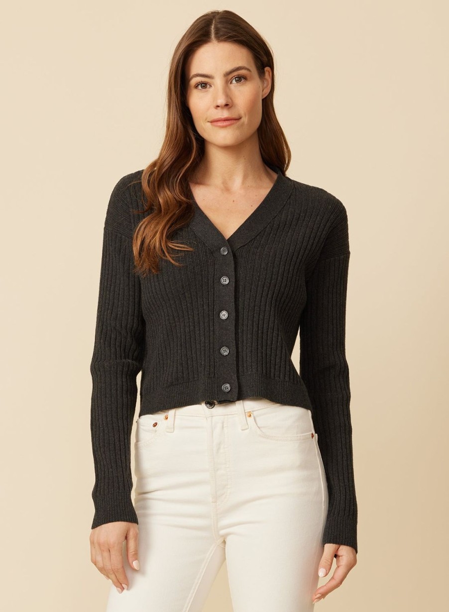 One Grey Day Millie Ribbed Cardigan - Asphalt | Cardigans/Dusters