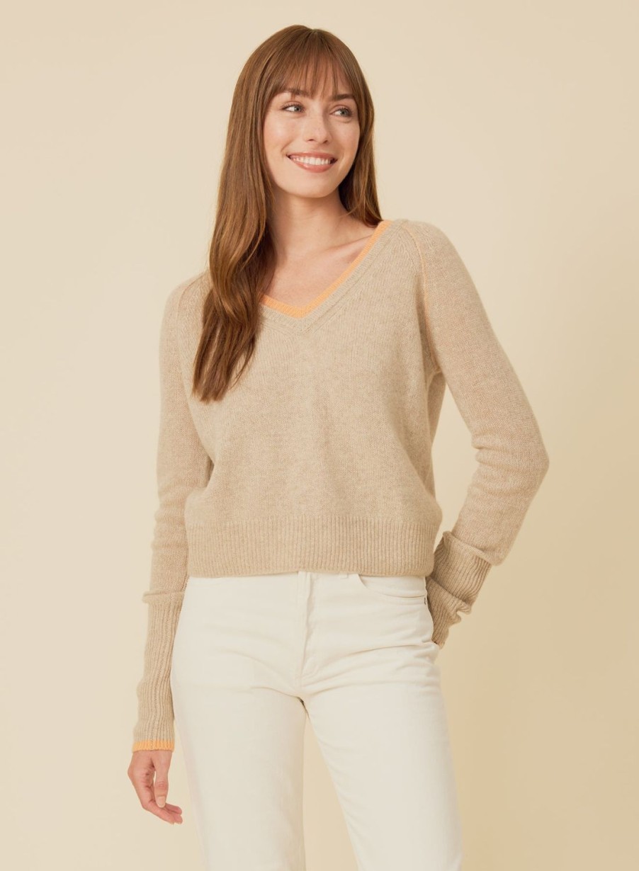 One Grey Day Blakely Cashmere Vneck - Oatmeal Combo | Pullovers