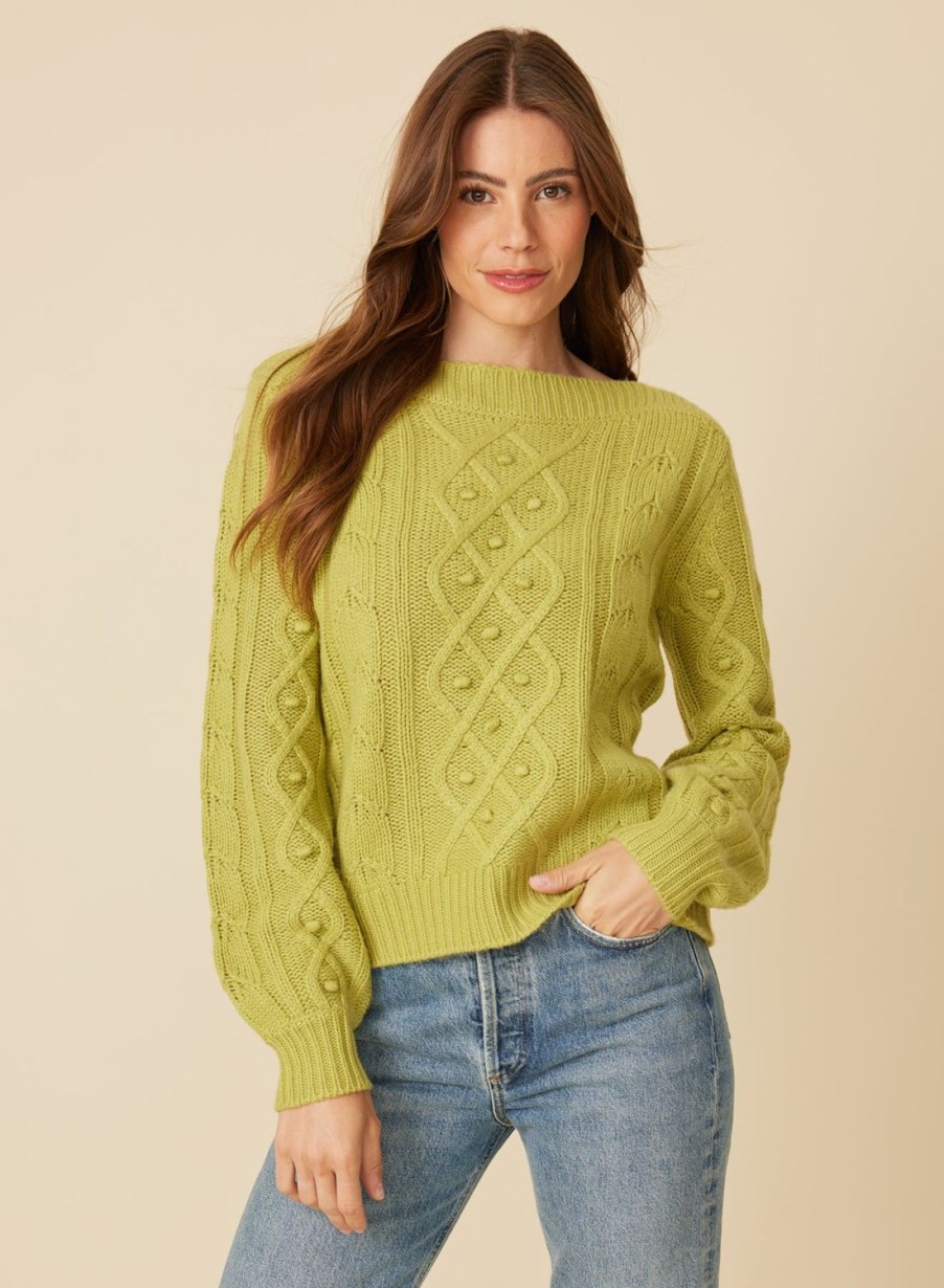 One Grey Day Ellen Cable Pullover - Lime | Pullovers