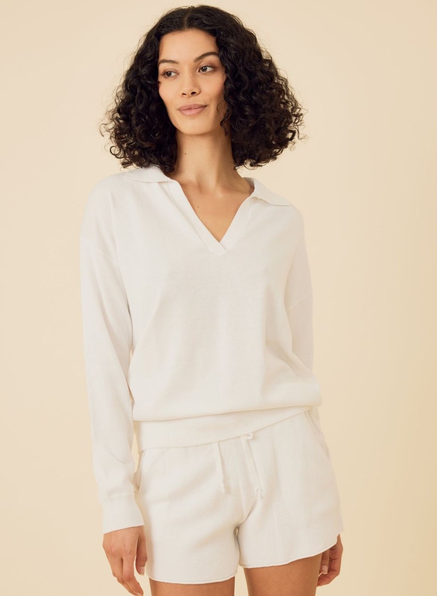 One Grey Day Bianca Polo - White | Pullovers