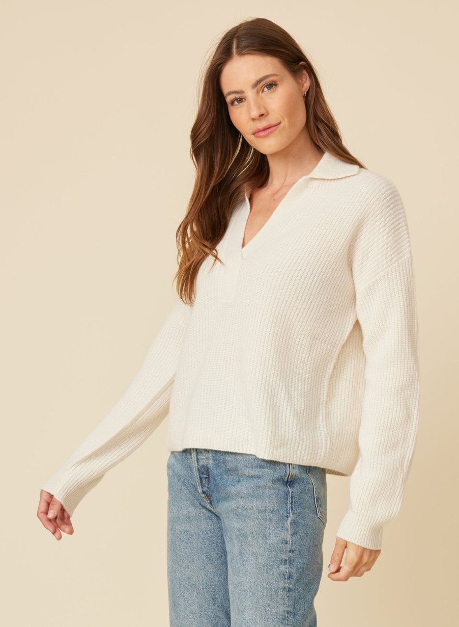 One Grey Day Nori Cashmere Polo - Ivory | Pullovers