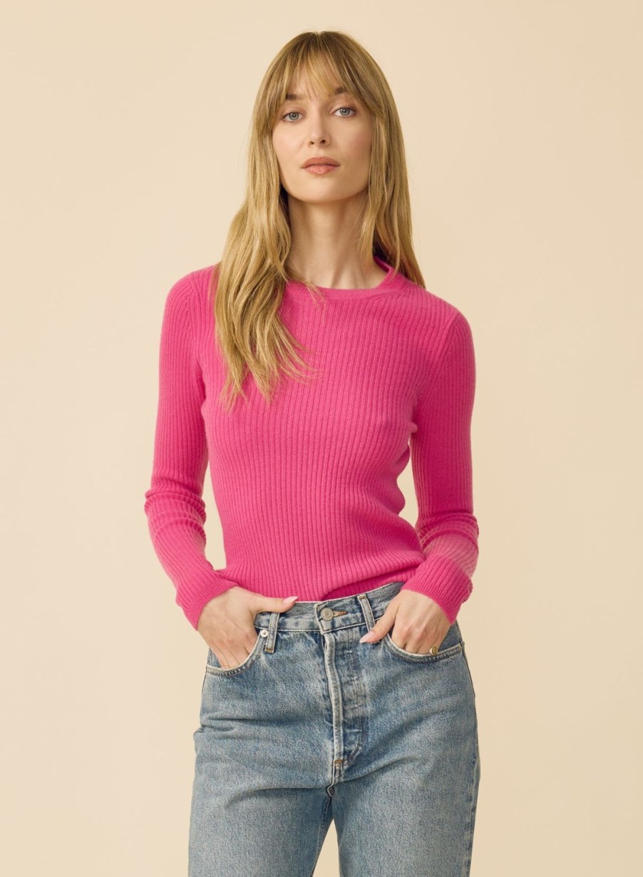 One Grey Day Piper Cashmere Pullover - Bright Rose | Pullovers