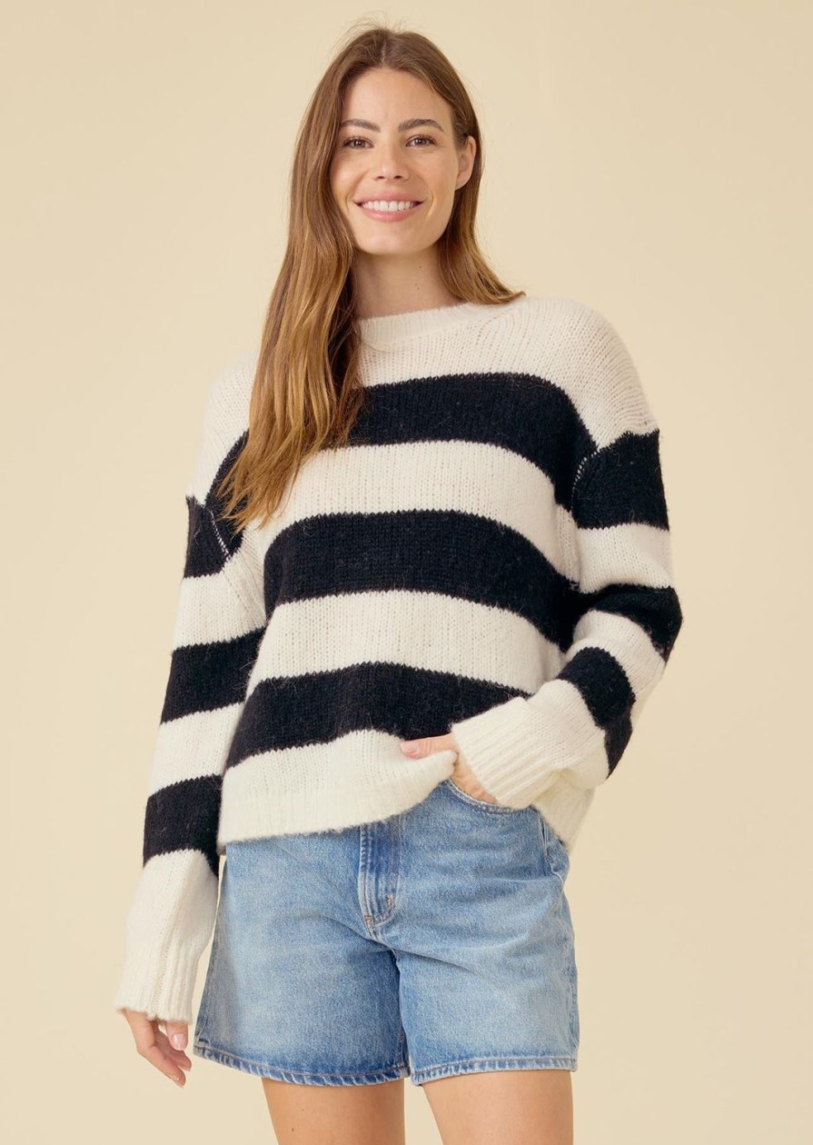 One Grey Day Bardot Pullover - Ivory Combo | Pullovers