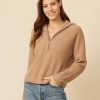 One Grey Day Willow Cashmere Quarter Zip - Camel | Pullovers