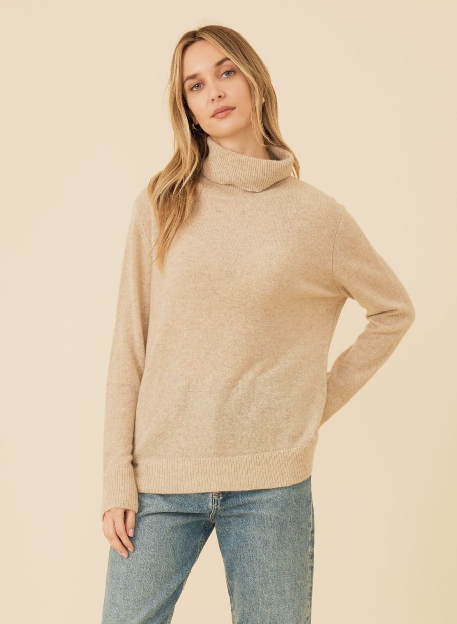 One Grey Day Sloane Cashmere Turtleneck - Oatmeal | Pullovers