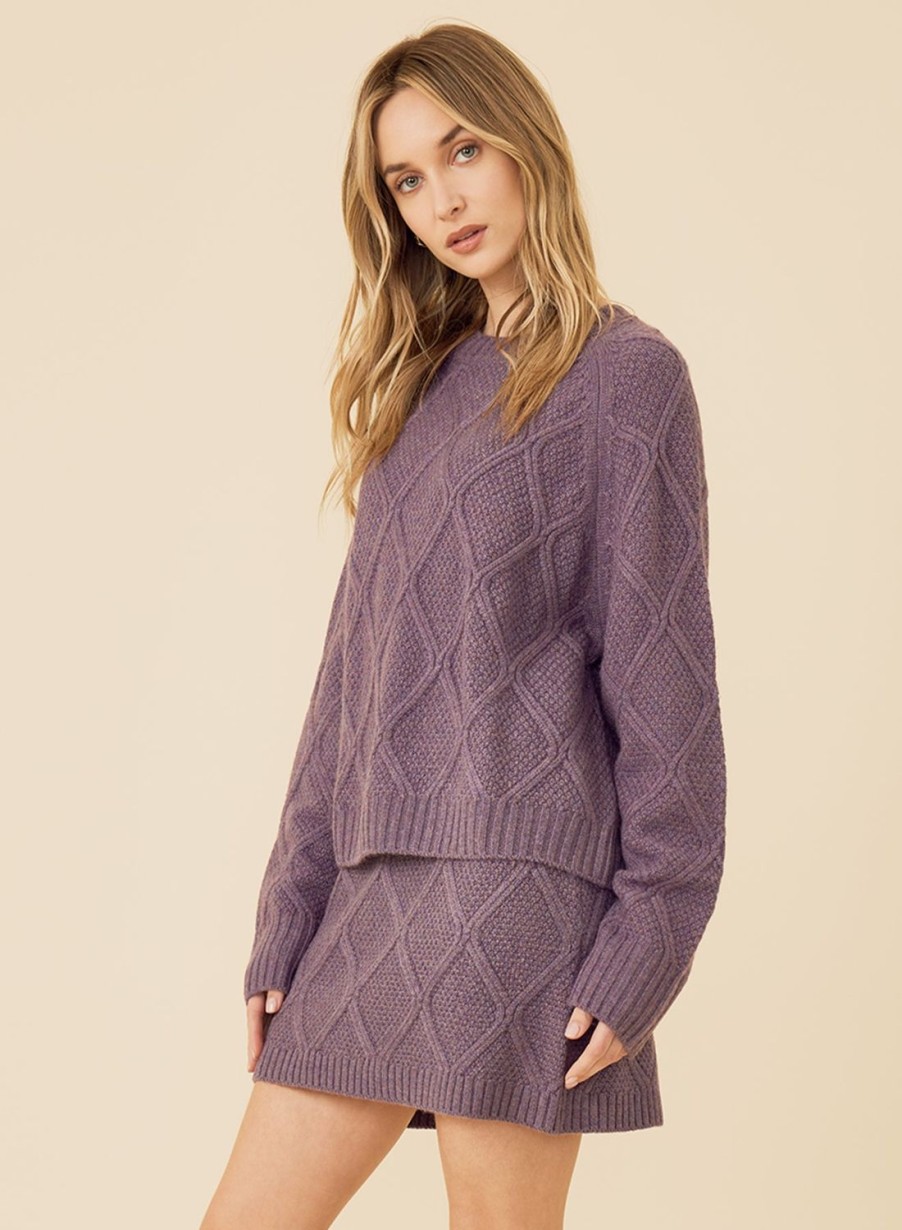 One Grey Day Amelia Knit Pullover - Aubergine | Pullovers