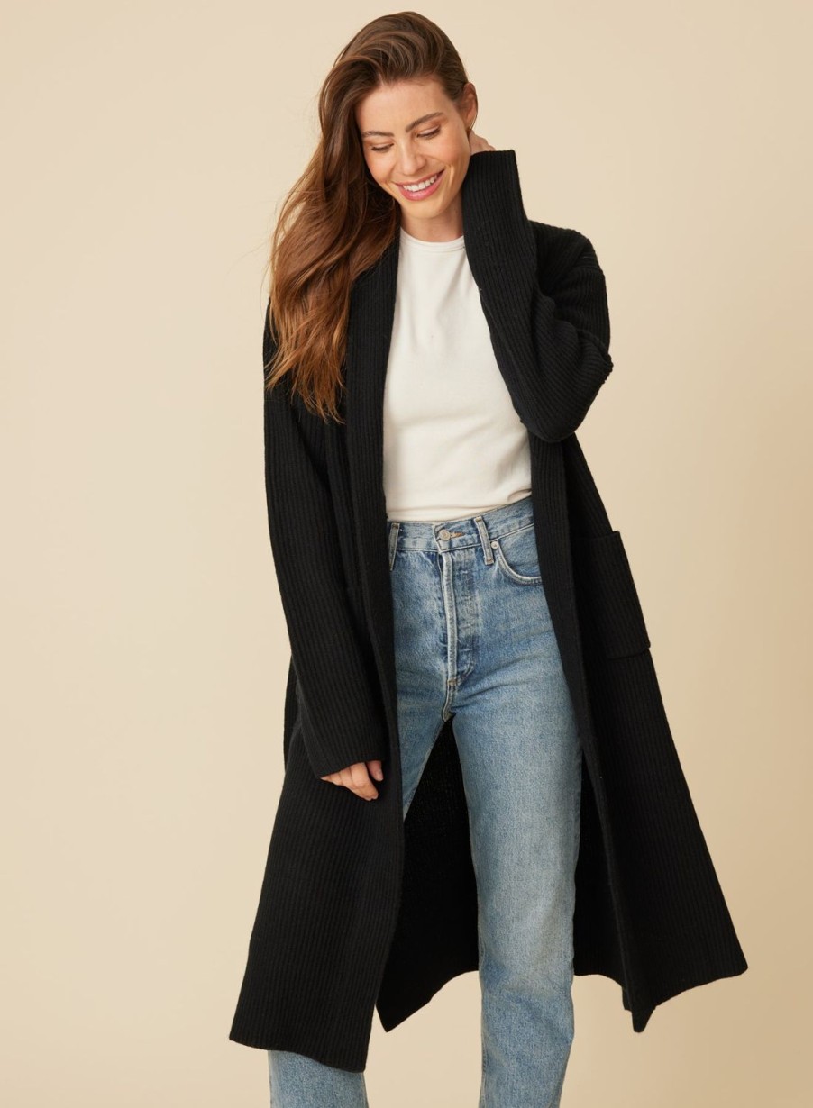 One Grey Day Sawyer Ribbed Coat - Black | Cardigans/Dusters