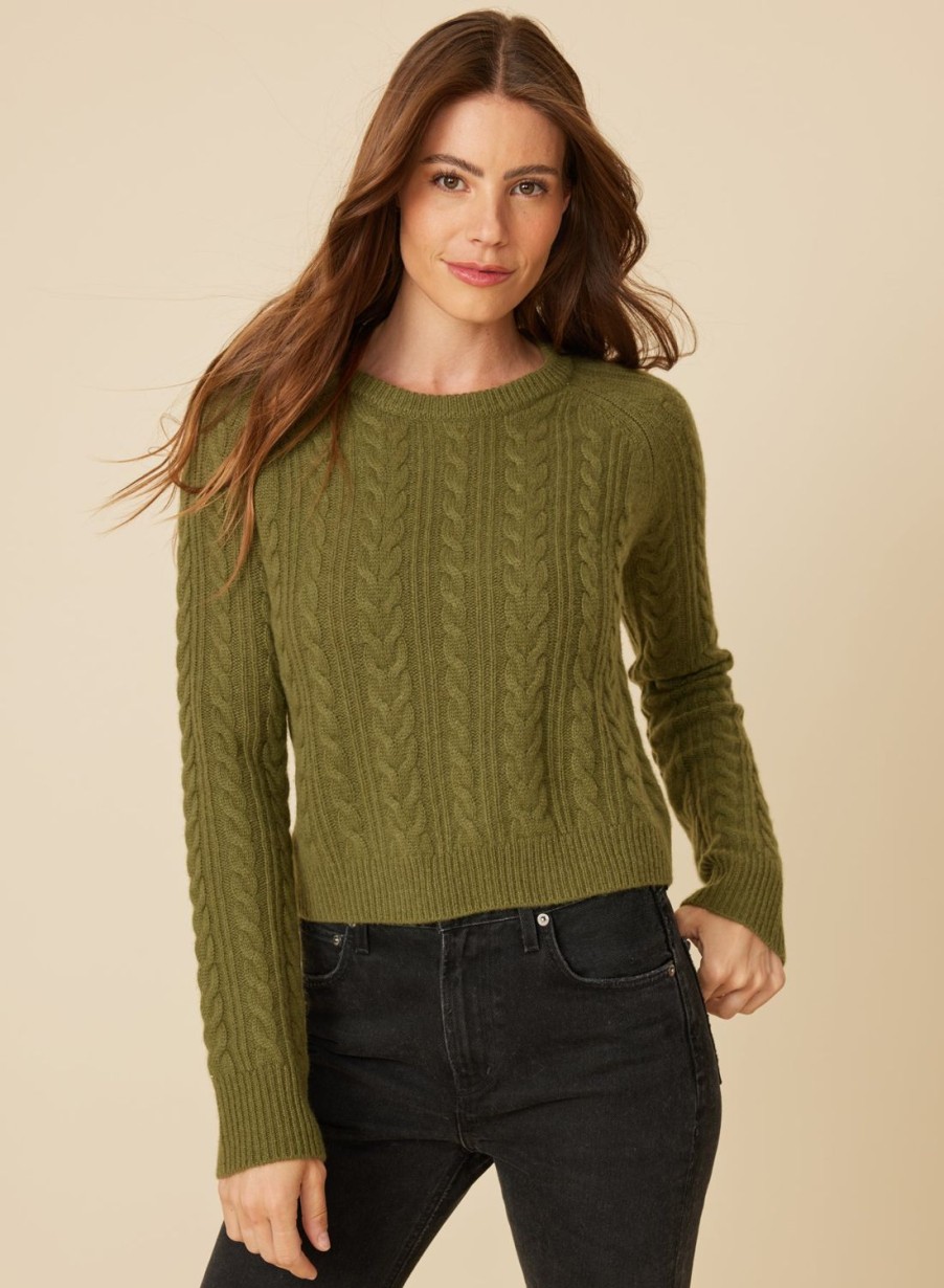 One Grey Day Blakely Cashmere Cable Pullover - Fern | Pullovers