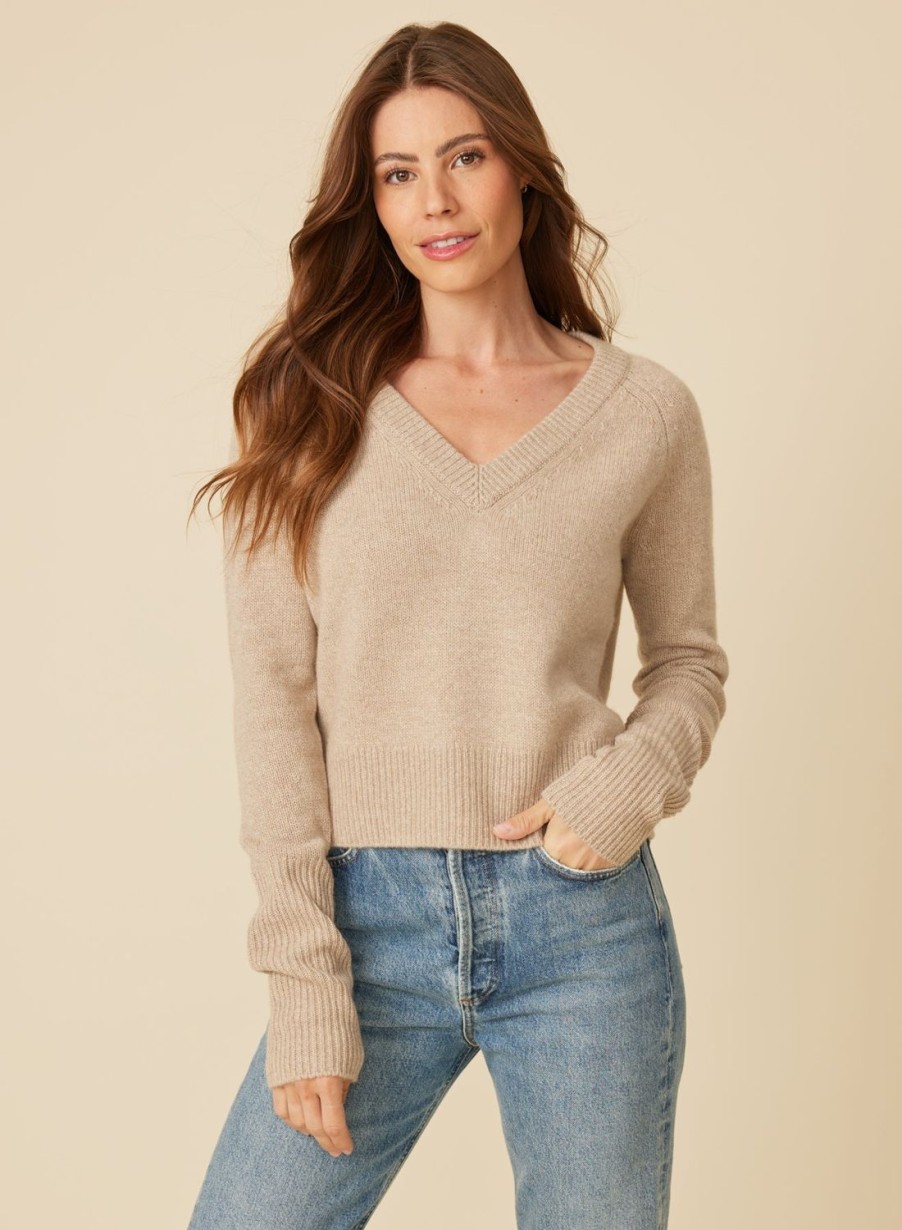 One Grey Day Blakely Marled Cashmere Vneck - Sand | Pullovers