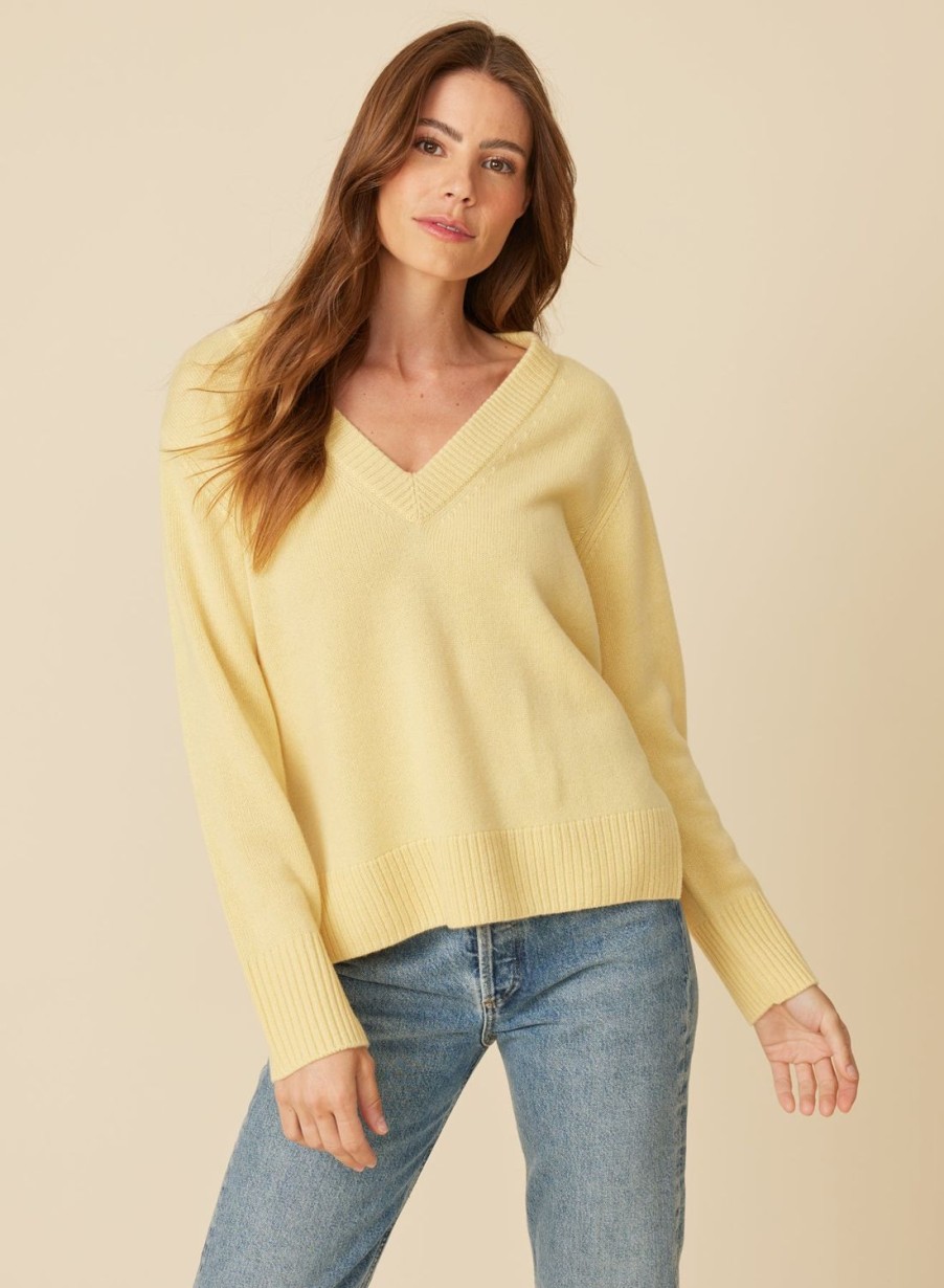 One Grey Day Marin Cashmere Vneck - Daffodil | Pullovers