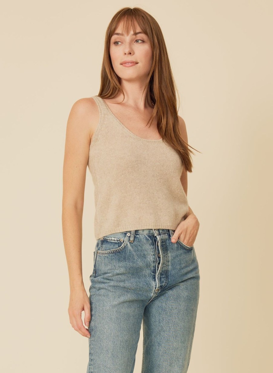 One Grey Day Talia Cashmere Tank - Oatmeal | Tanks/Tops/Tees