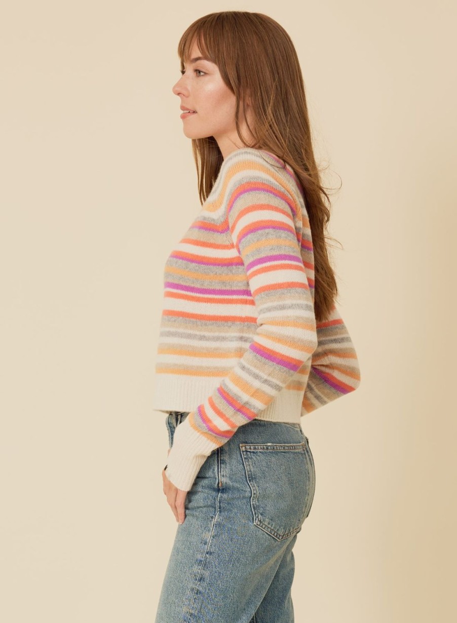 One Grey Day Blakely Cashmere Crewneck - Coral Combo | Pullovers