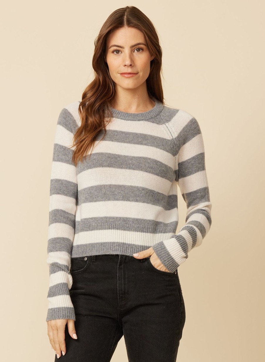 One Grey Day Blakely Cashmere Crewneck - Storm Stripe | Pullovers