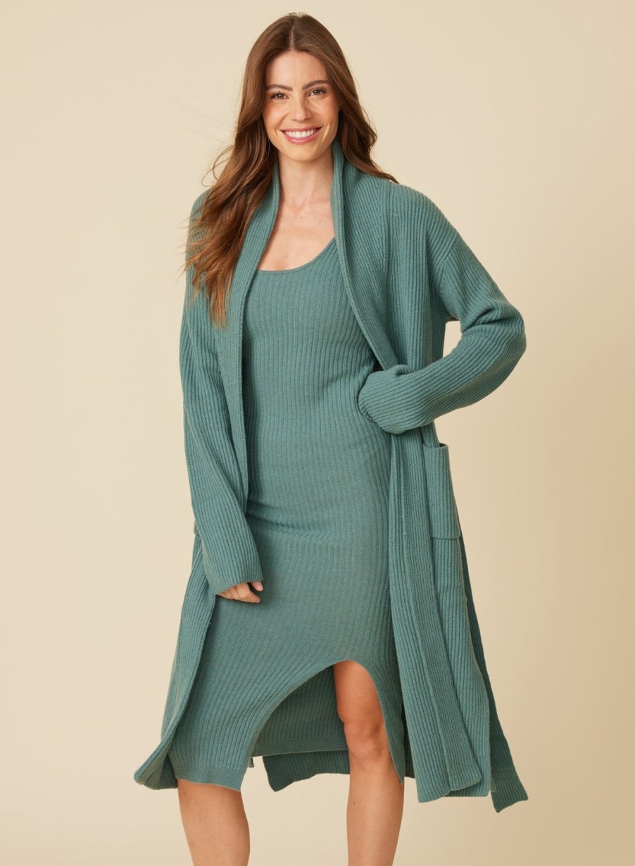 One Grey Day Sawyer Ribbed Coat - Eucalyptus | Cardigans/Dusters