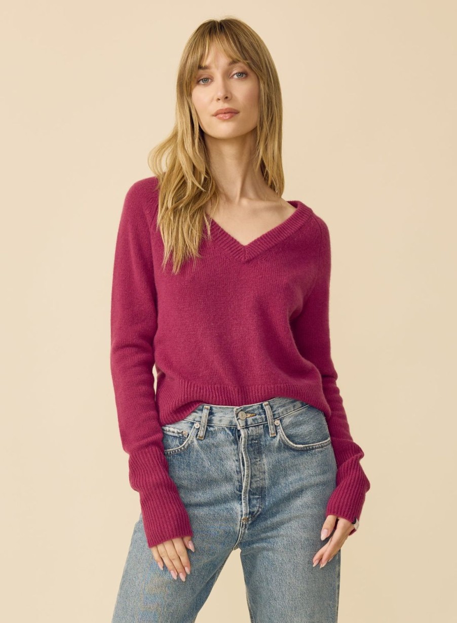 One Grey Day Blakely Cashmere Vneck - Mulberry | Pullovers