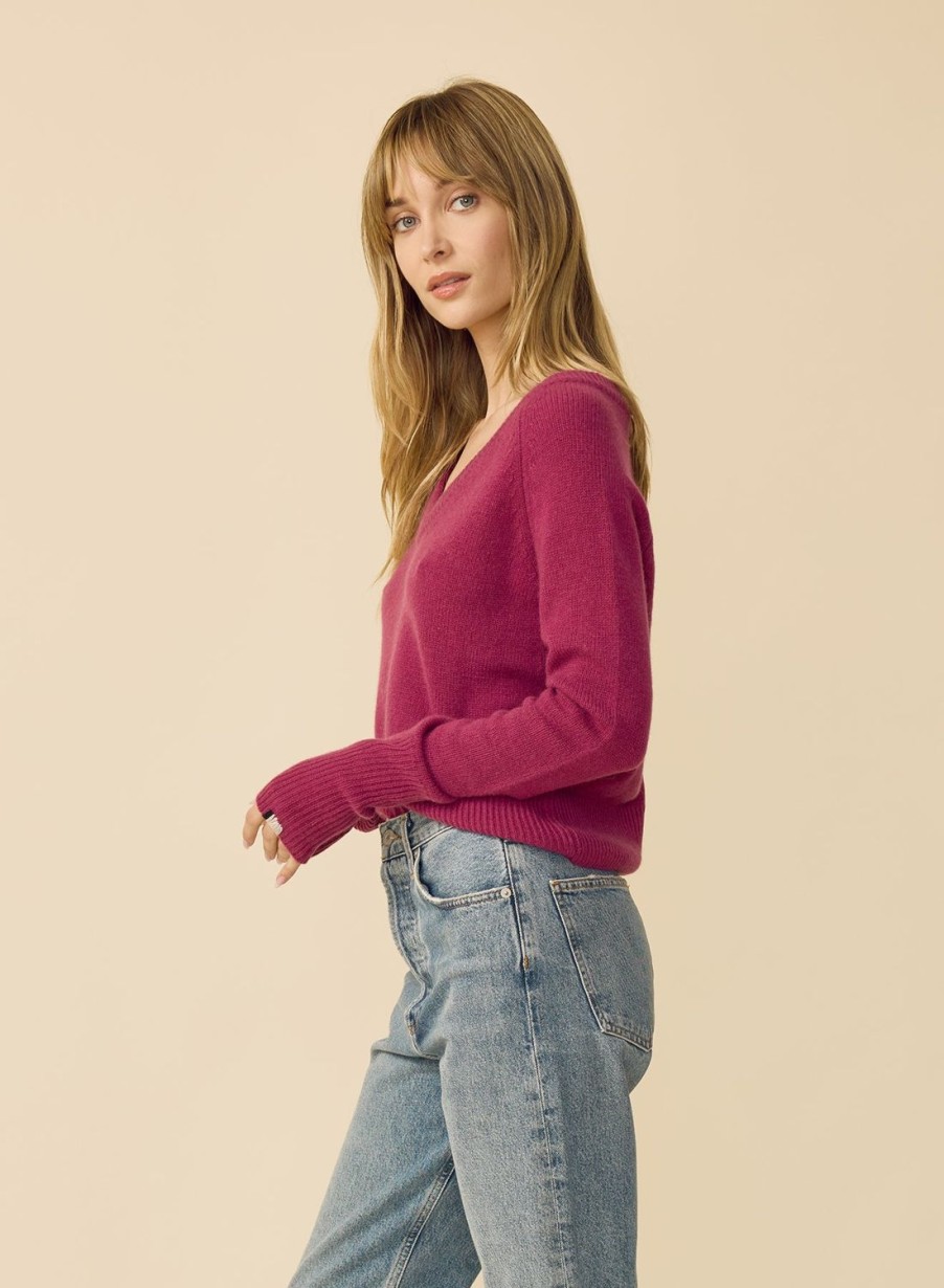 One Grey Day Blakely Cashmere Vneck - Mulberry | Pullovers