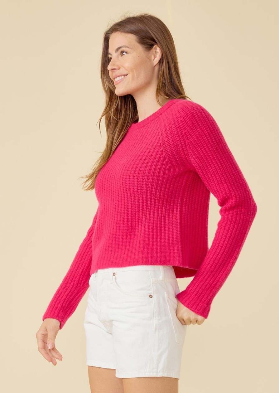 One Grey Day Blakely Rib Cashmere Pullover - Fuschia | Pullovers