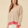 One Grey Day Karyna Vneck Cashmere Pullover - Oatmeal Combo | Pullovers