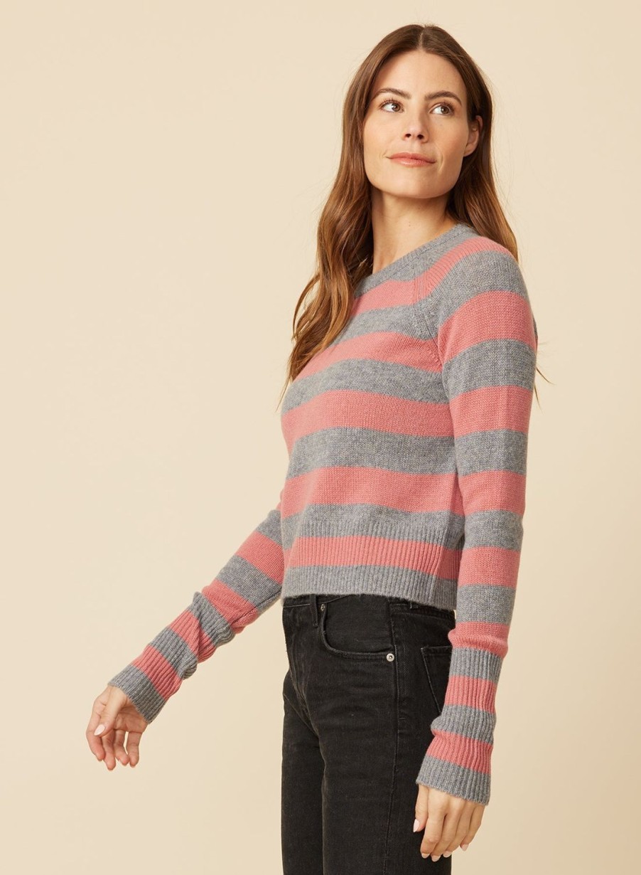 One Grey Day Blakely Cashmere Crewneck - Rosewood Stripe | Pullovers