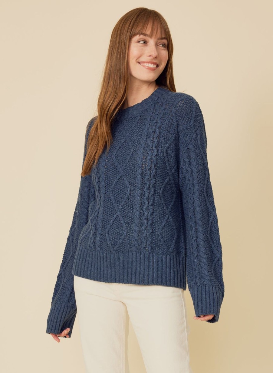 One Grey Day Angwin Cable Pullover - Navy | Pullovers