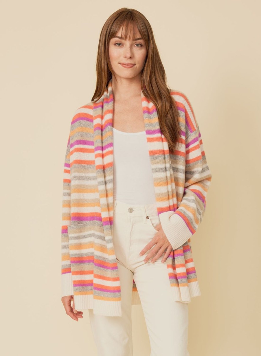 One Grey Day Bixby Cashmere Cardigan - Coral Combo | Cardigans/Dusters