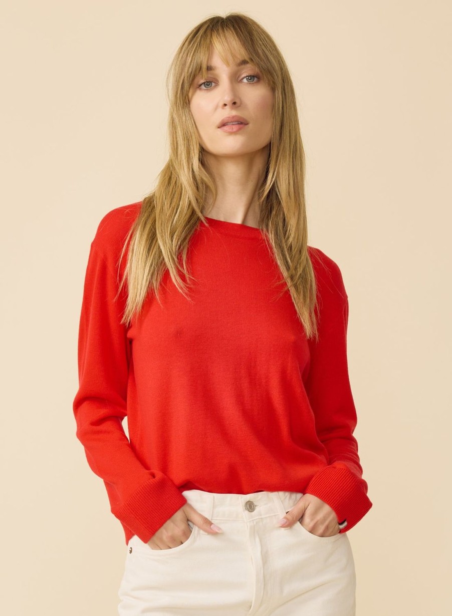 One Grey Day Laguna Merino Crewneck - Scarlet | Pullovers