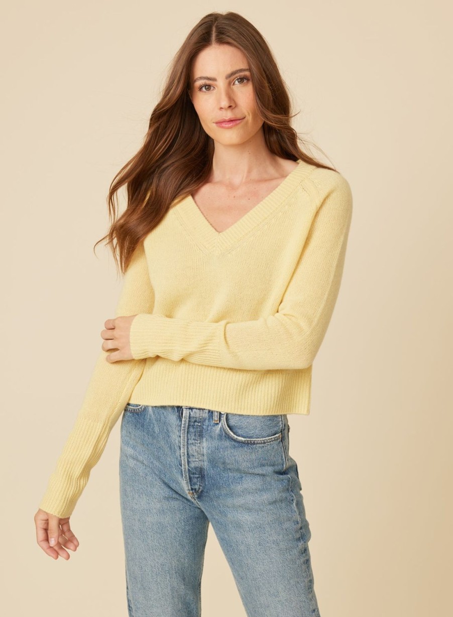 One Grey Day Blakely Cashmere Vneck - Daffodil | Pullovers