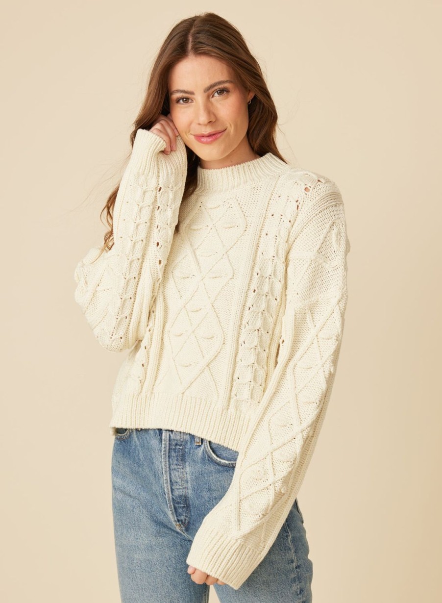 One Grey Day Laurel Cable Pullover - Snow | Pullovers