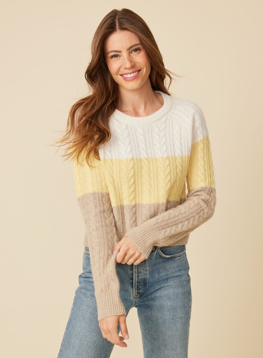 One Grey Day Blakely Cashmere Cable Pullover - Daffodil Combo | Pullovers