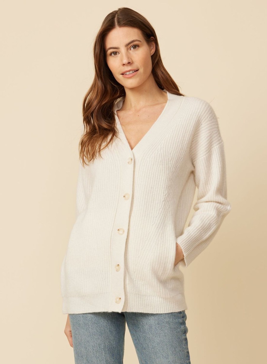 One Grey Day Newport Cashmere Cardigan - Snow | Cardigans/Dusters